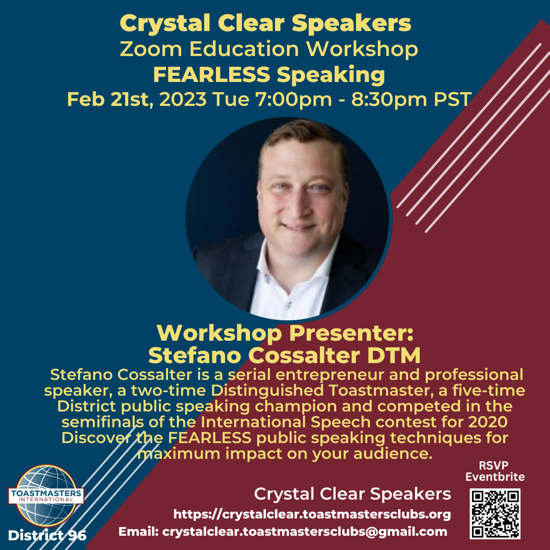 FEARLESS Speaking Education Workshop Feb 21st, 2023 Tue 7:00pm PST