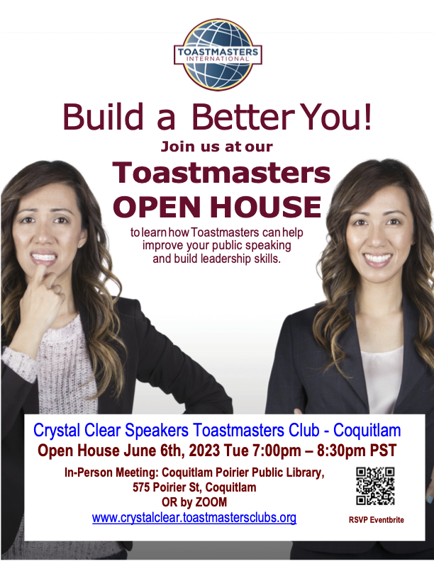 Toastmasters Open House June 6th, 2023 Tue 7:00pm - 8:30pm
