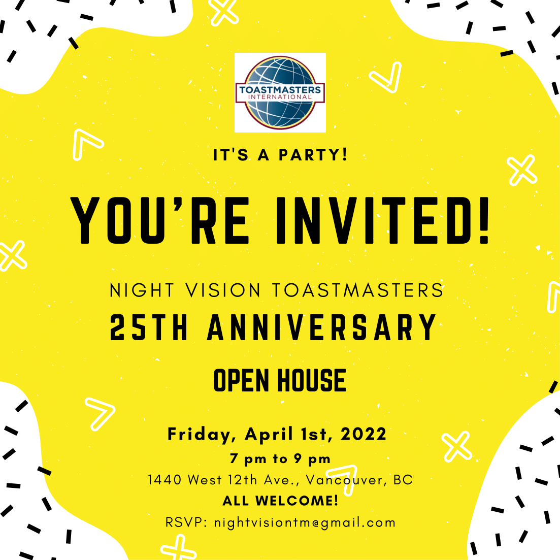 Night Vision Toastmasters Open House - Friday, April 1st