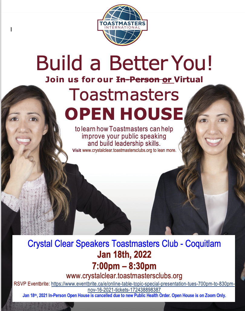 Toastmasters Open House Jan 18th, 2022 @7pm