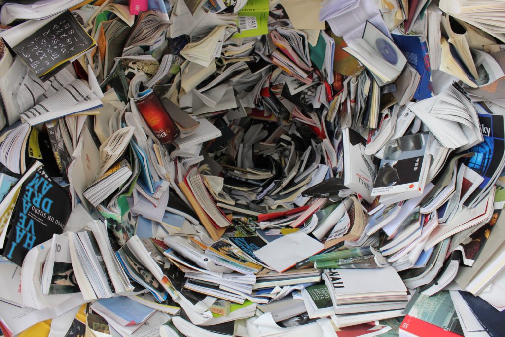 Clutter in a whirl of paper, mail and books