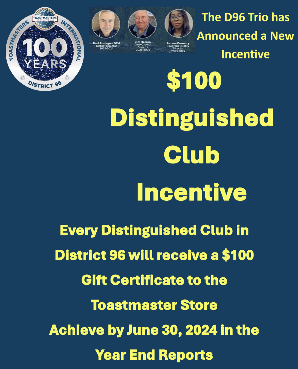 All Distinguished Clubs Earn $100 Incentive
